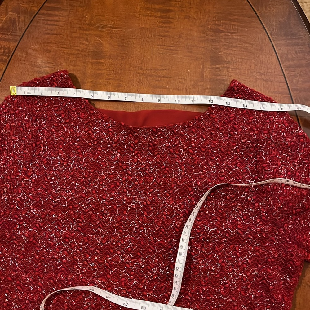 Jennifer Lopez knit lace sweater red with silver thread & sequins. V-back. Sz M - Picture 6 of 14